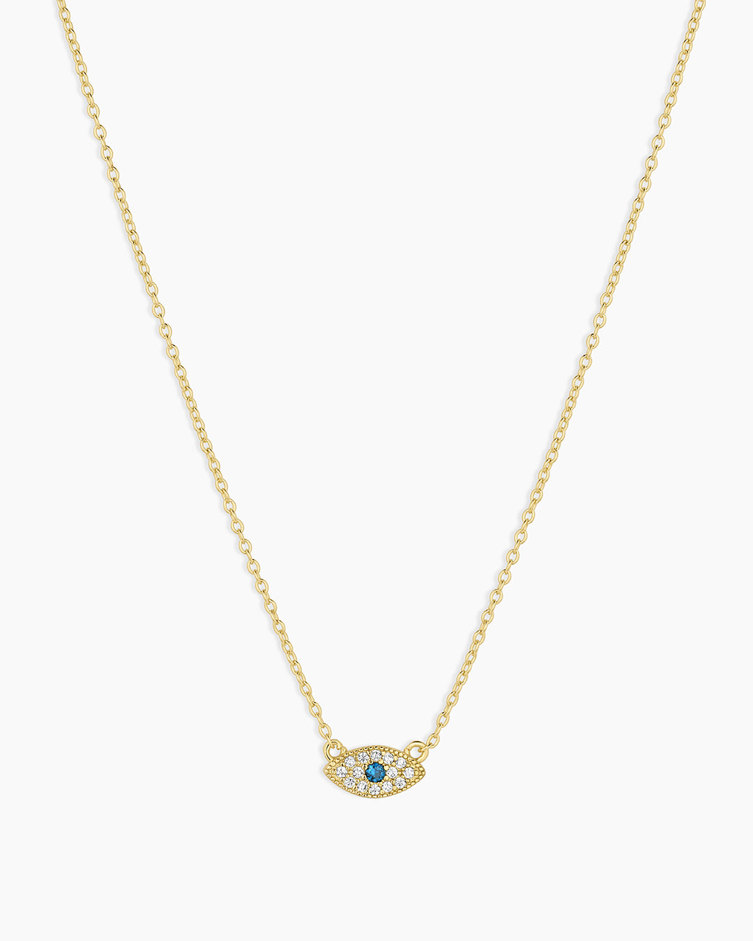 White CZ / London Blue Nanogem Evil Eye Charm Necklace necklace for protection || option:: Gold Plated