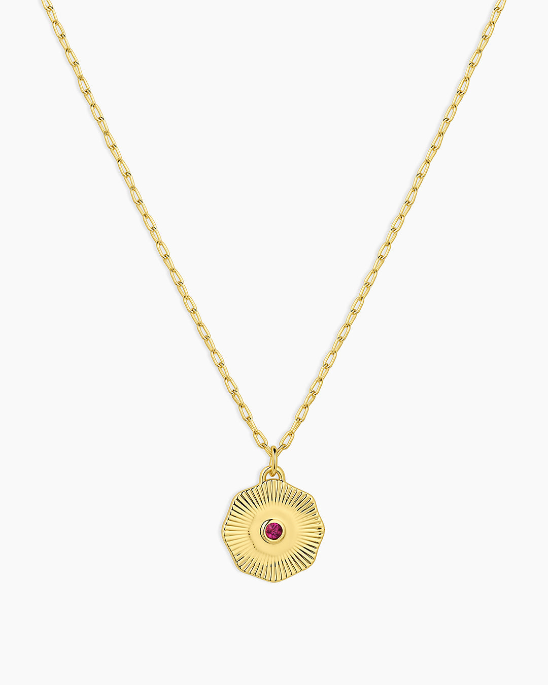 Birthstone Coin Necklace || option::Gold Plated, Ruby - July