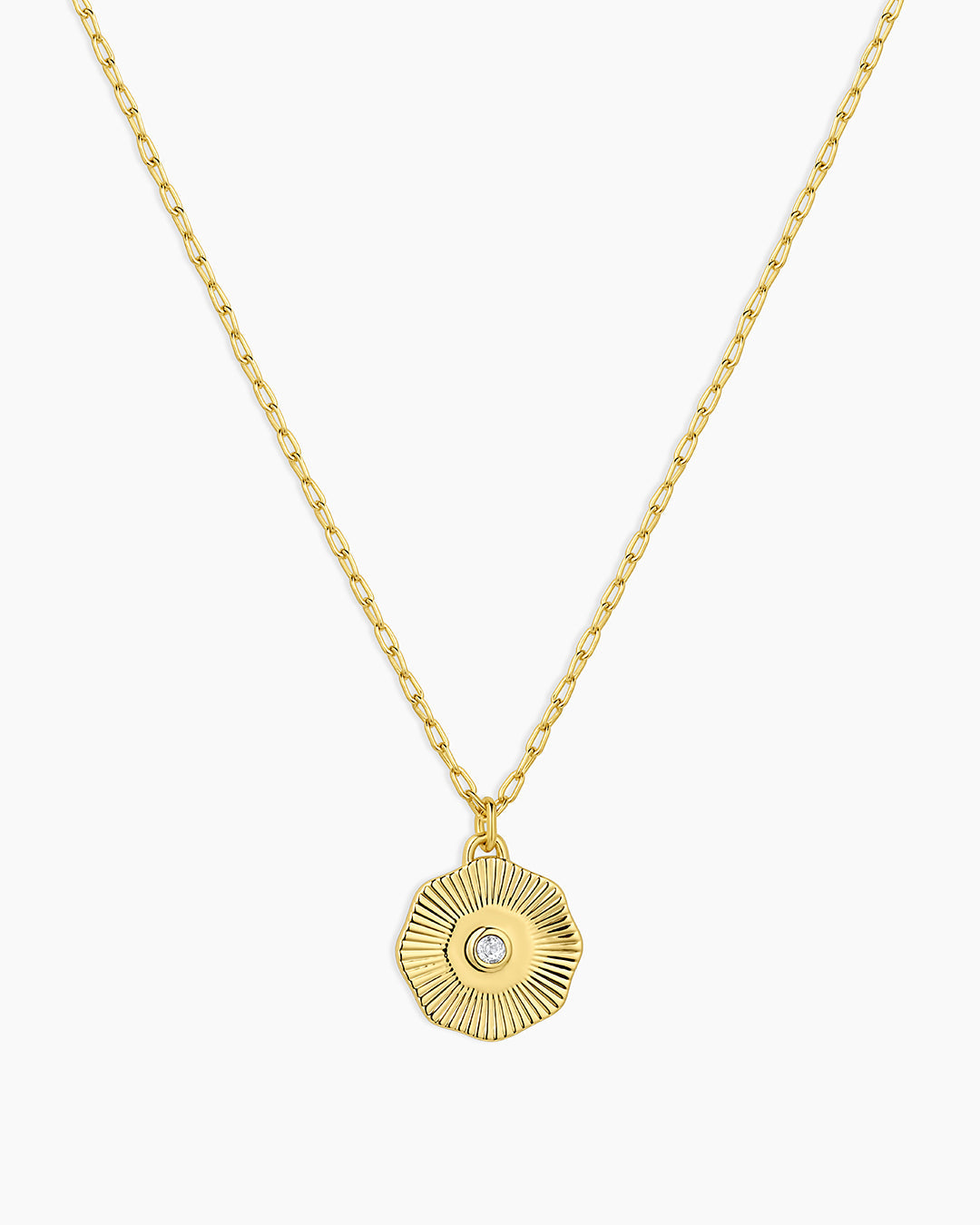Birthstone Coin Necklace || option::Gold Plated, White Sapphire - April