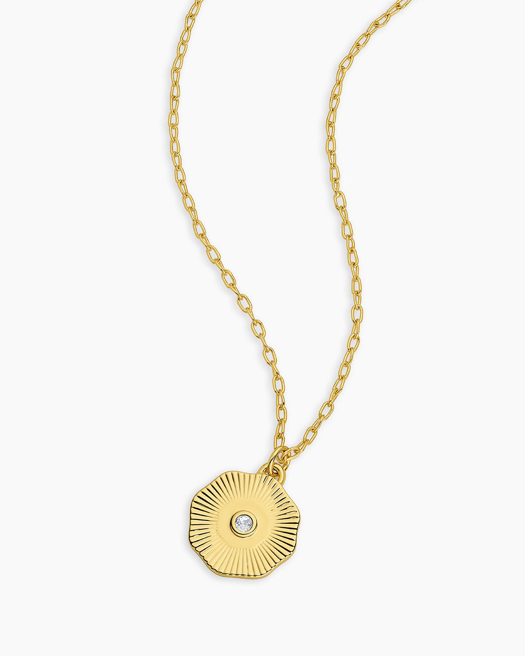 Birthstone Coin Necklace || option::Gold Plated, White Sapphire - April