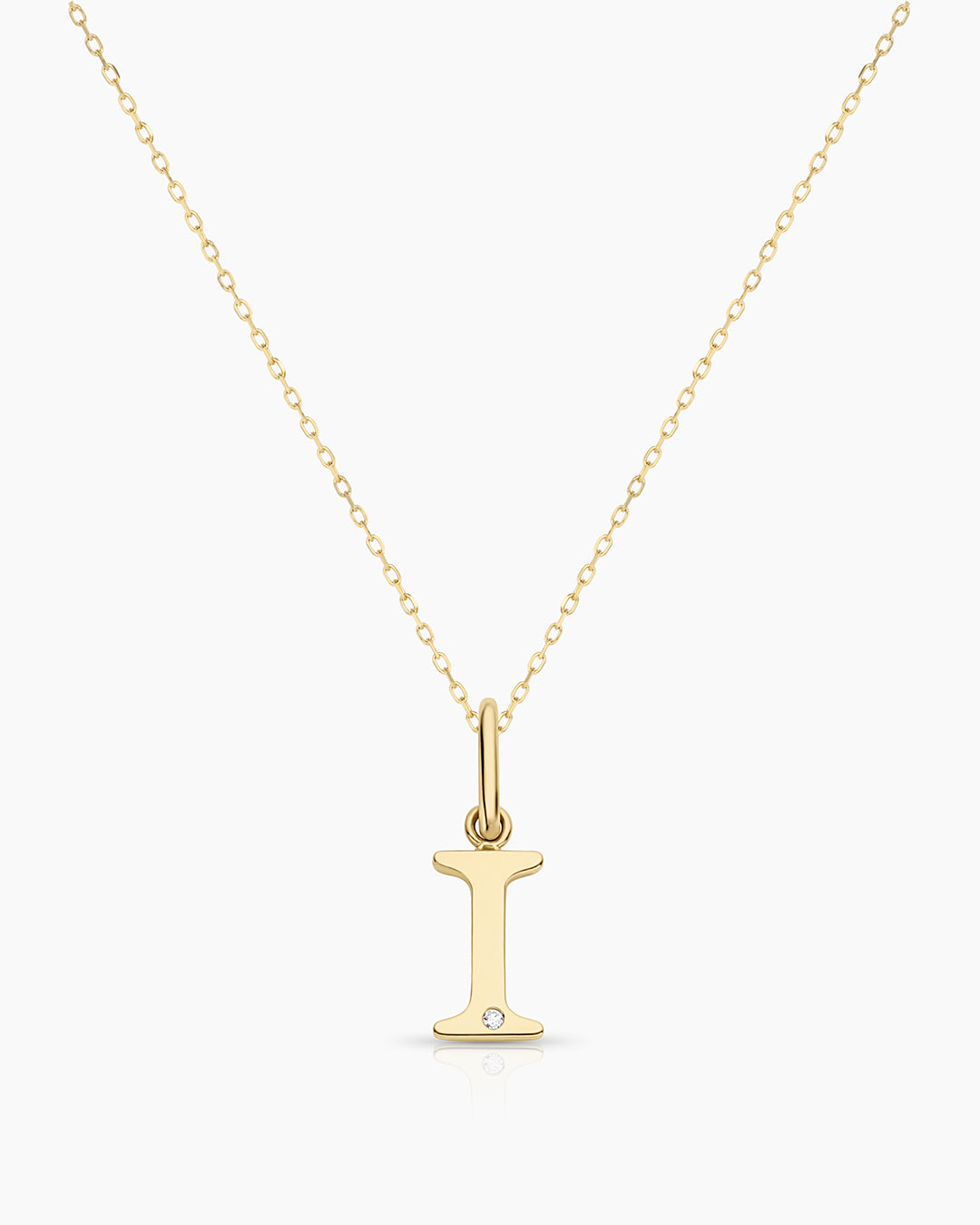 Diamond Vintage Alphabet Necklace || option::14k Solid Gold, I