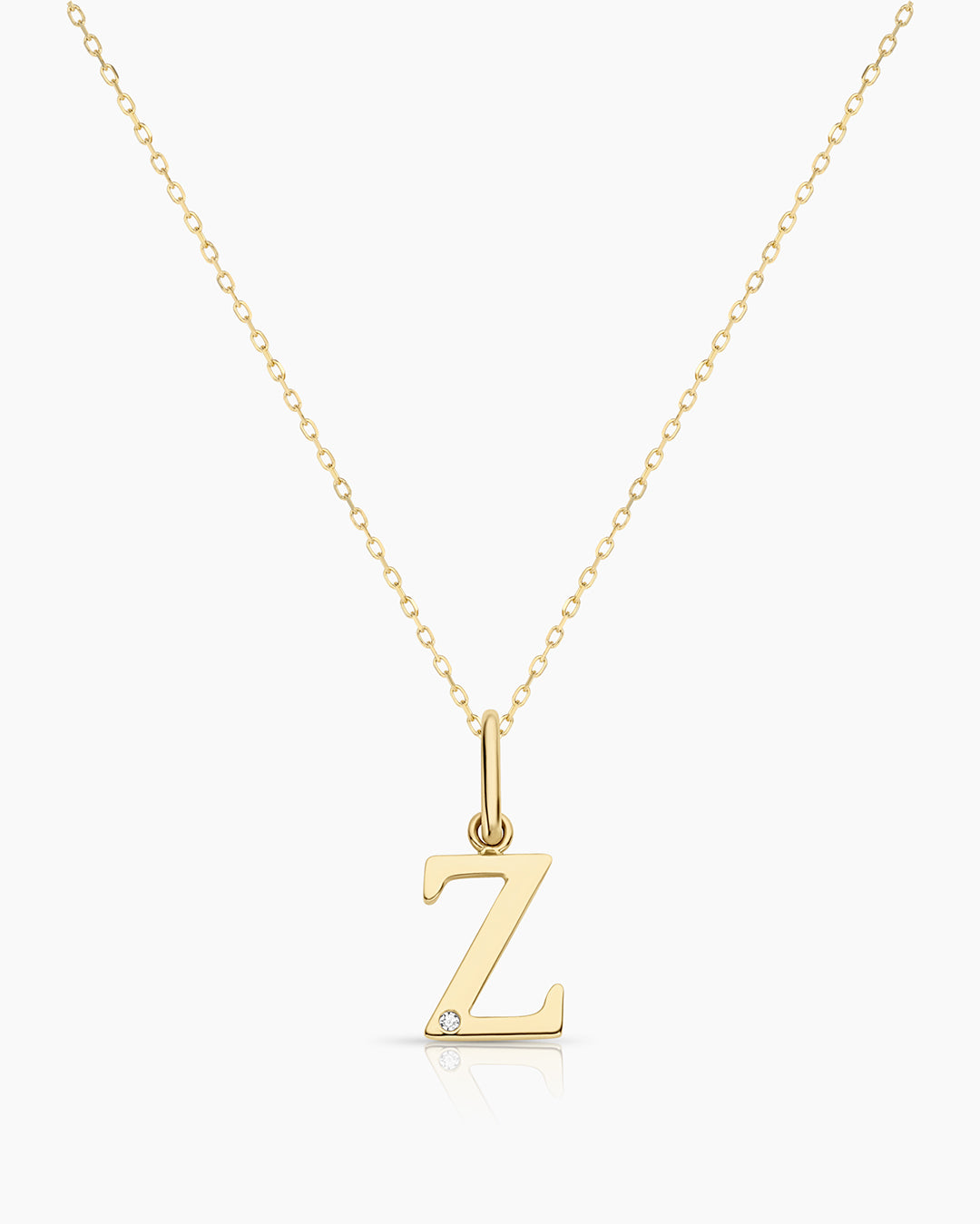 Diamond Vintage Alphabet Necklace || option::14k Solid Gold, Z
