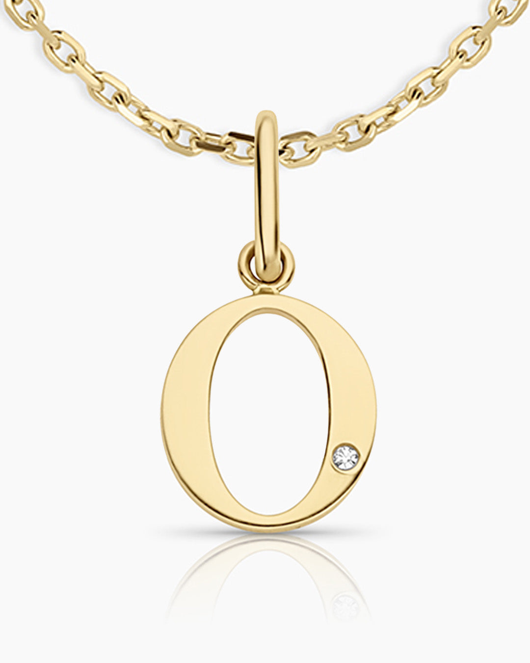 Diamond Vintage Alphabet Necklace || option::14k Solid Gold, O