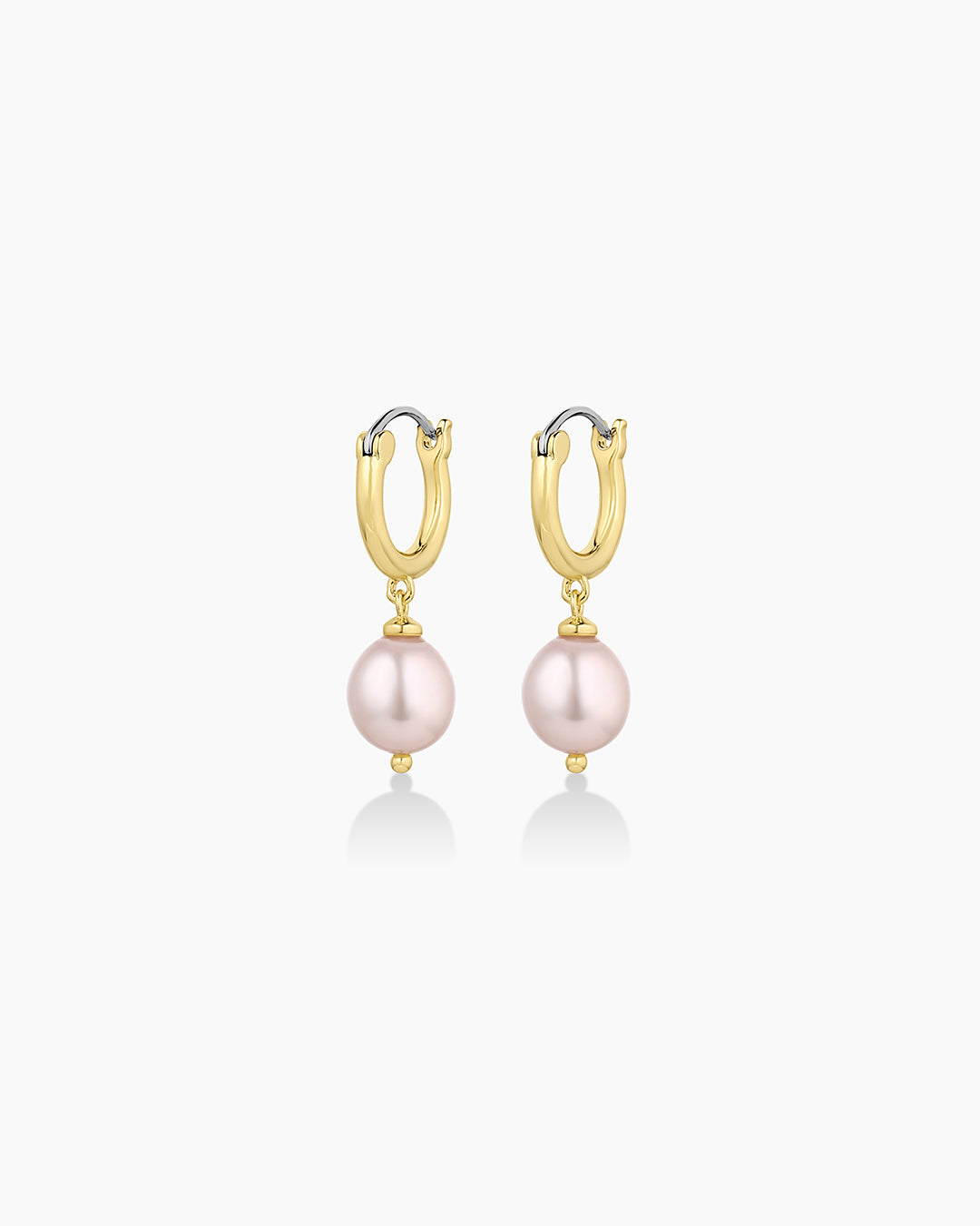 Pink Pearl Huggies || option::Gold Plated, Pink Freshwater Pearl