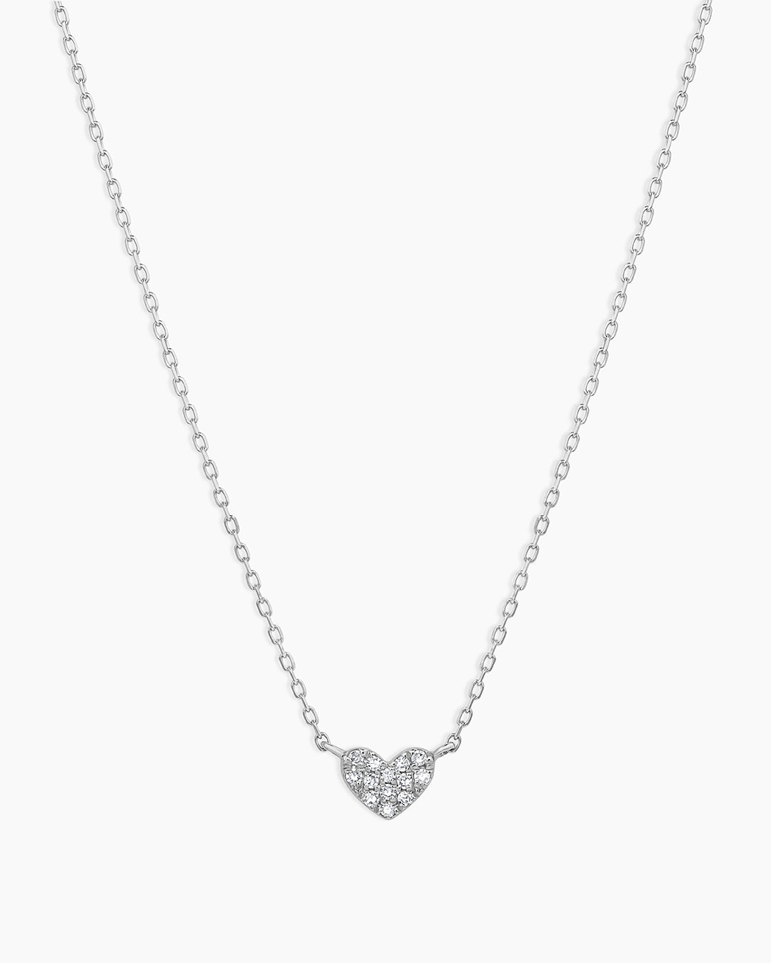 Diamond Pave Heart Charm Necklace || option::14k Solid White Gold