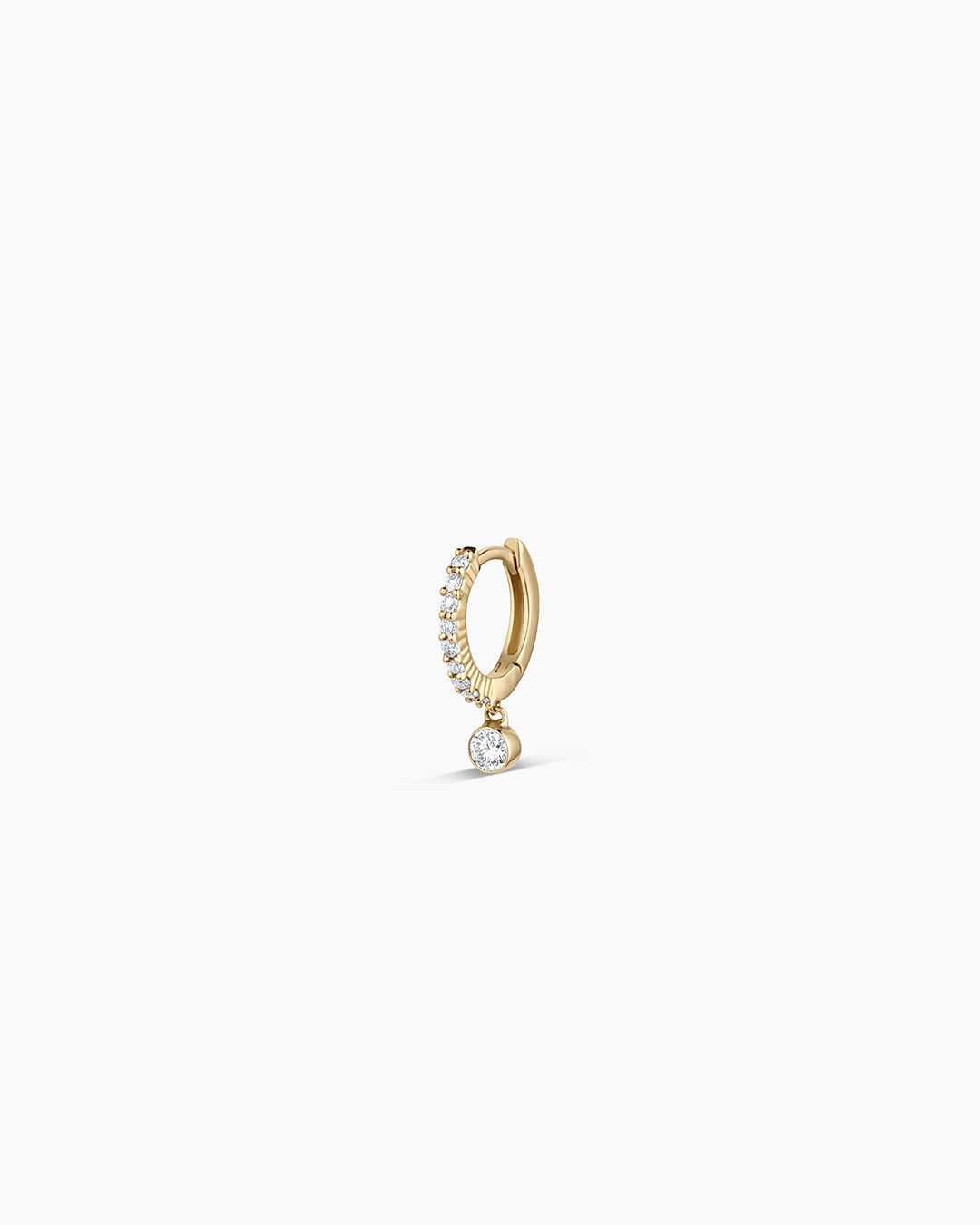 Diamond Drop Pave Huggies || option::14k Solid Gold, Single