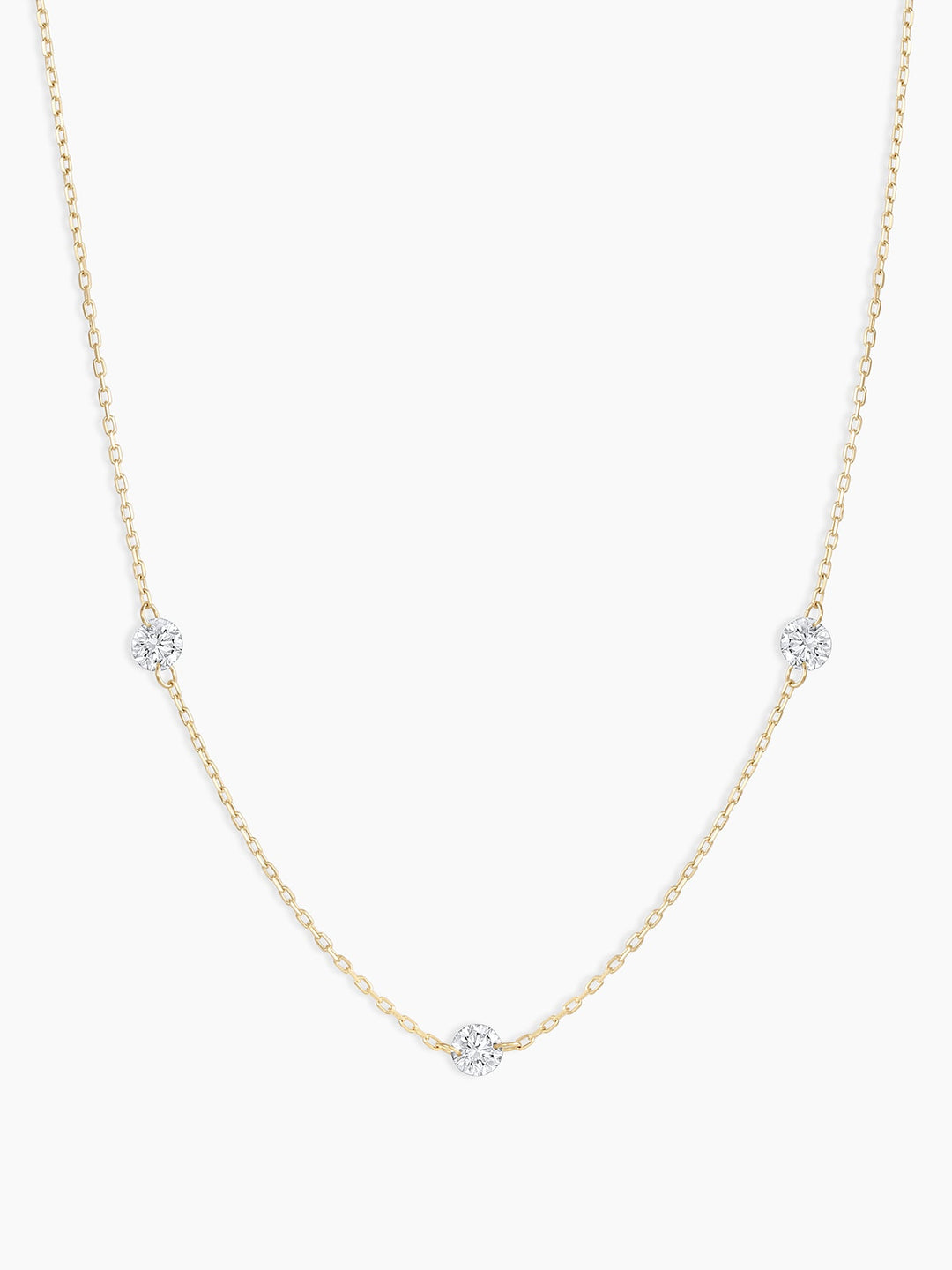 Floating Diamond Stationary Trio Necklace || option::18k Solid Gold