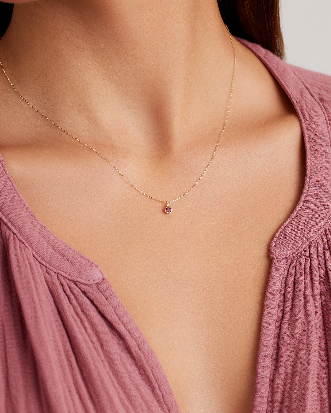 July Birthstone Necklace  || option::14k Solid Gold, Ruby - July