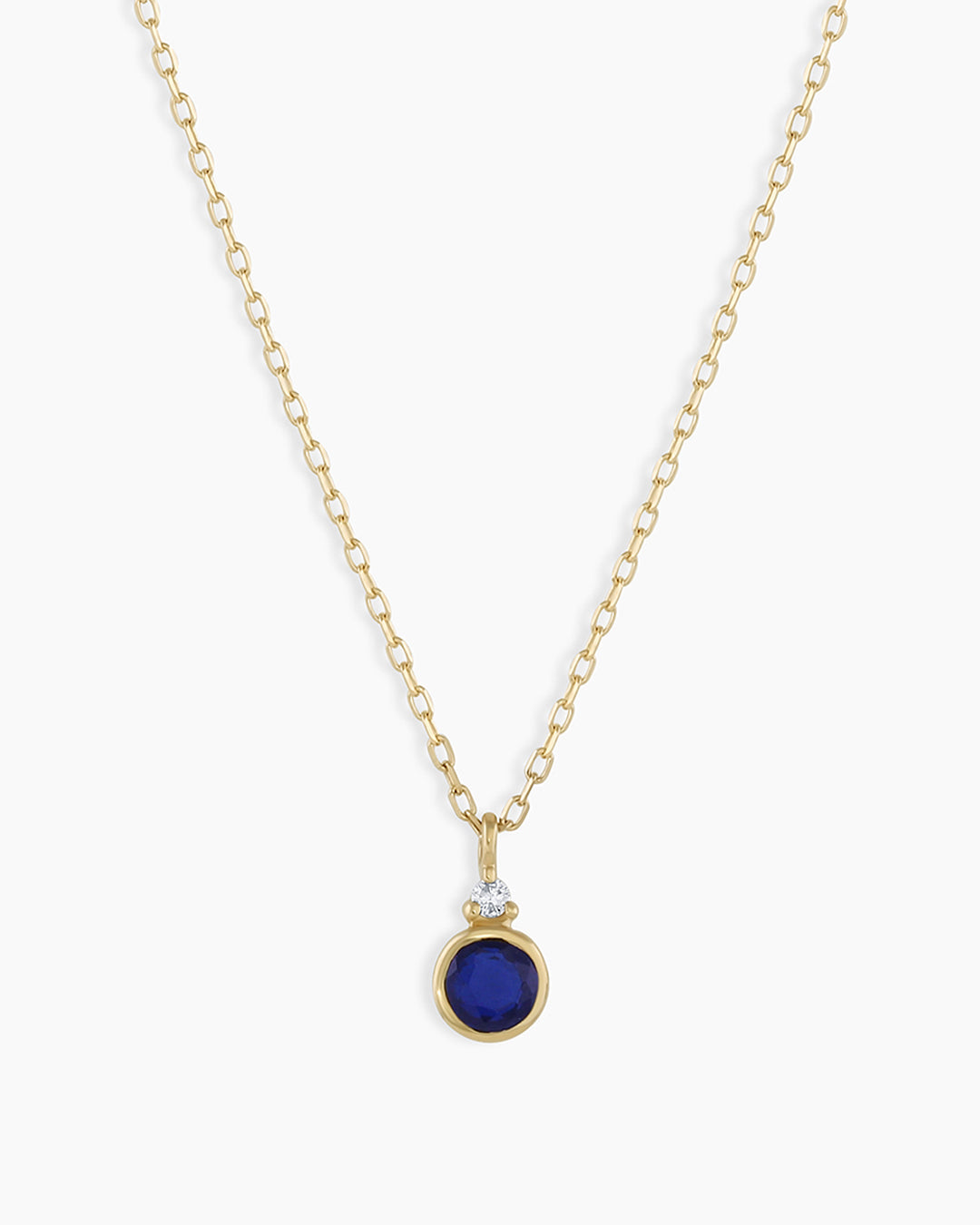 Blue Topaz Birthstone Necklace || option::14k Solid Gold, Blue Sapphire - September