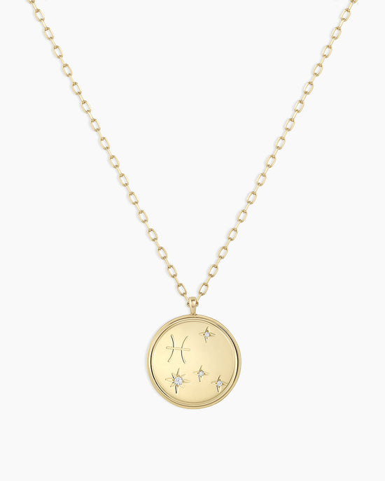 Diamond Zodiac Pisces Necklace || option::14k Solid Gold, Pisces