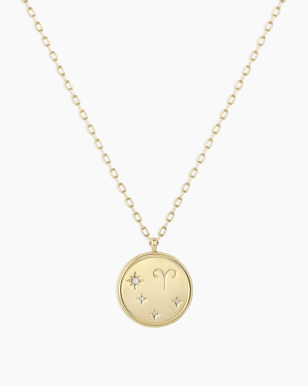 Diamond Zodiac Aries Necklace || option::14k Solid Gold, Aries