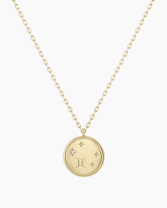 Diamond Zodiac Gemini Necklace || option::14k Solid Gold, Gemini